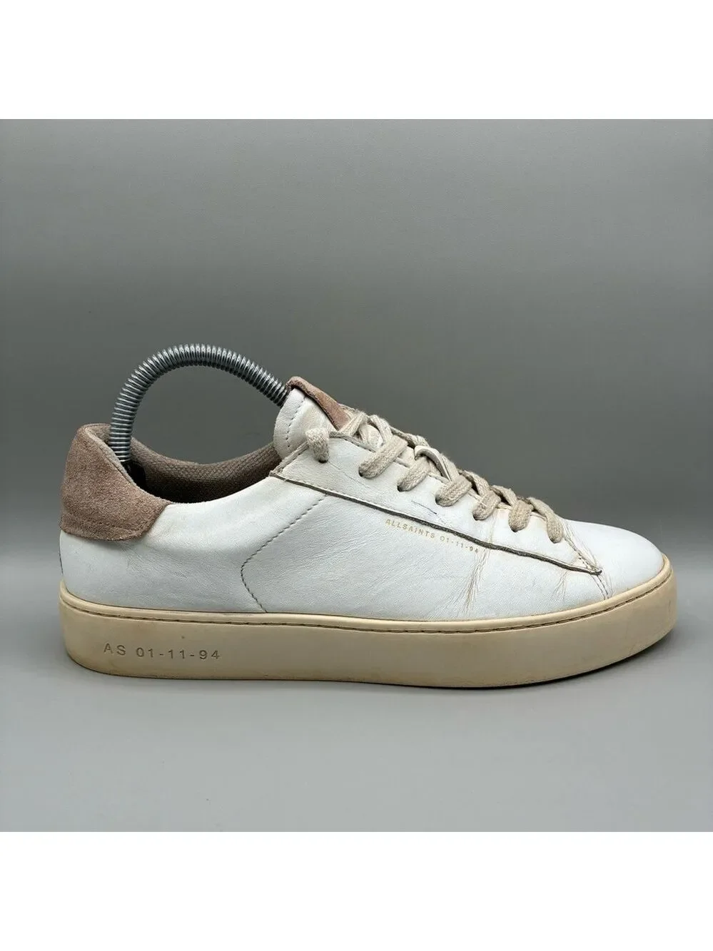 AllSaints Shana Low Top Sneakers Women’s 9 White Leather Lace Up Shoes WF657X